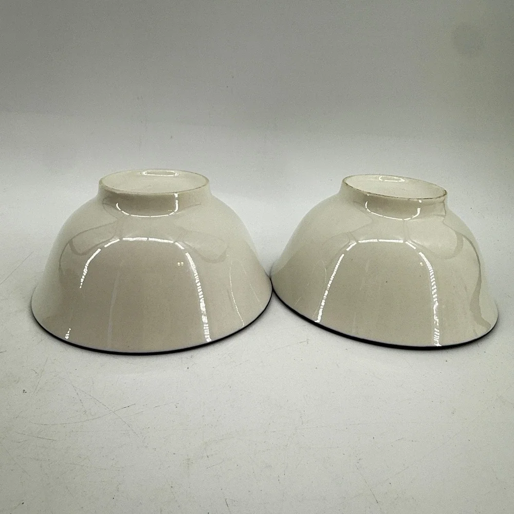 Cereal Bowls Set of 2 White Navy Blue Striped Nautical Coastal Style Tall Soup